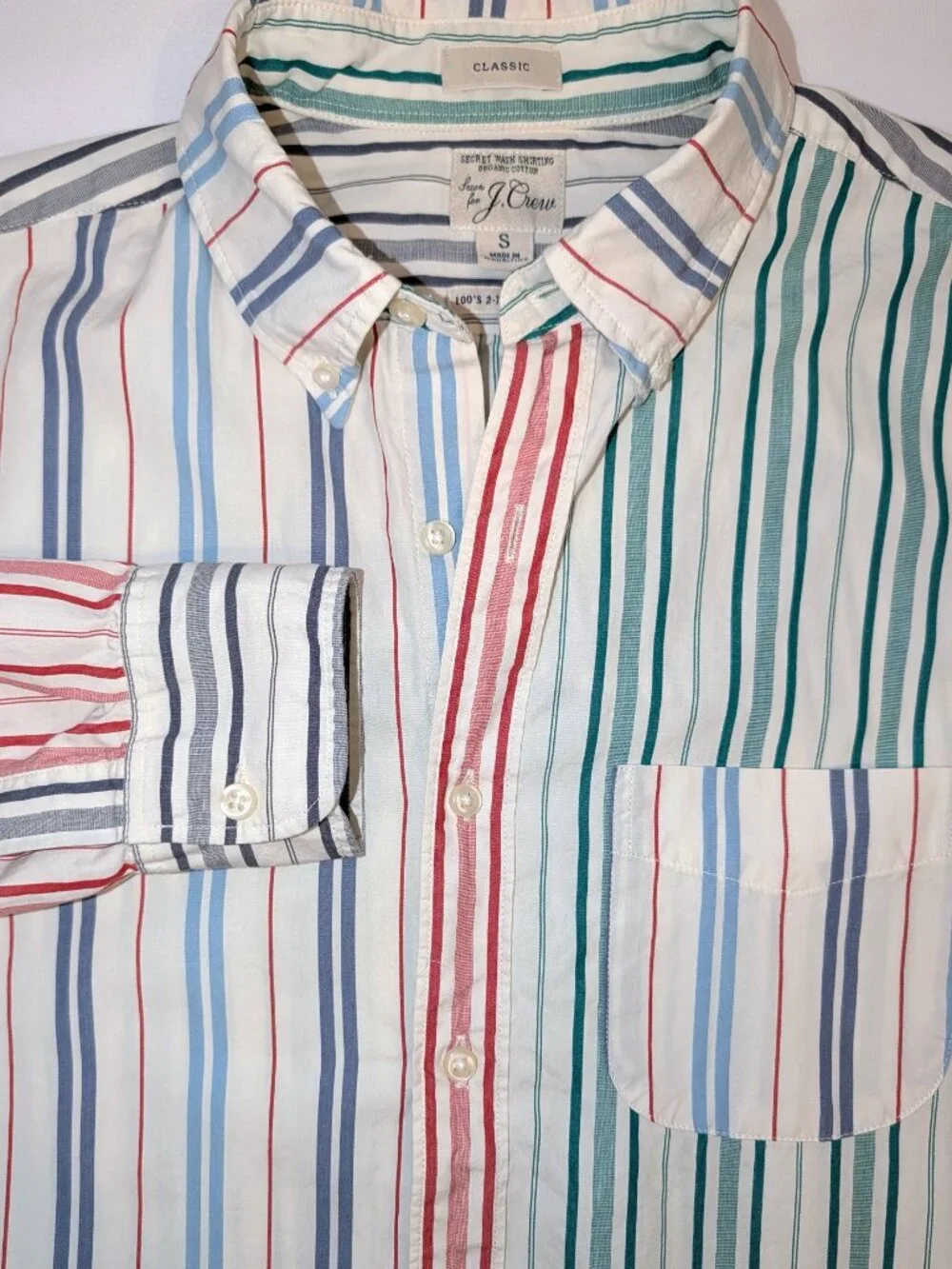 J. Crew Men's | Secret Wash Organic Cotton Multicolor Stripe Button Down Small